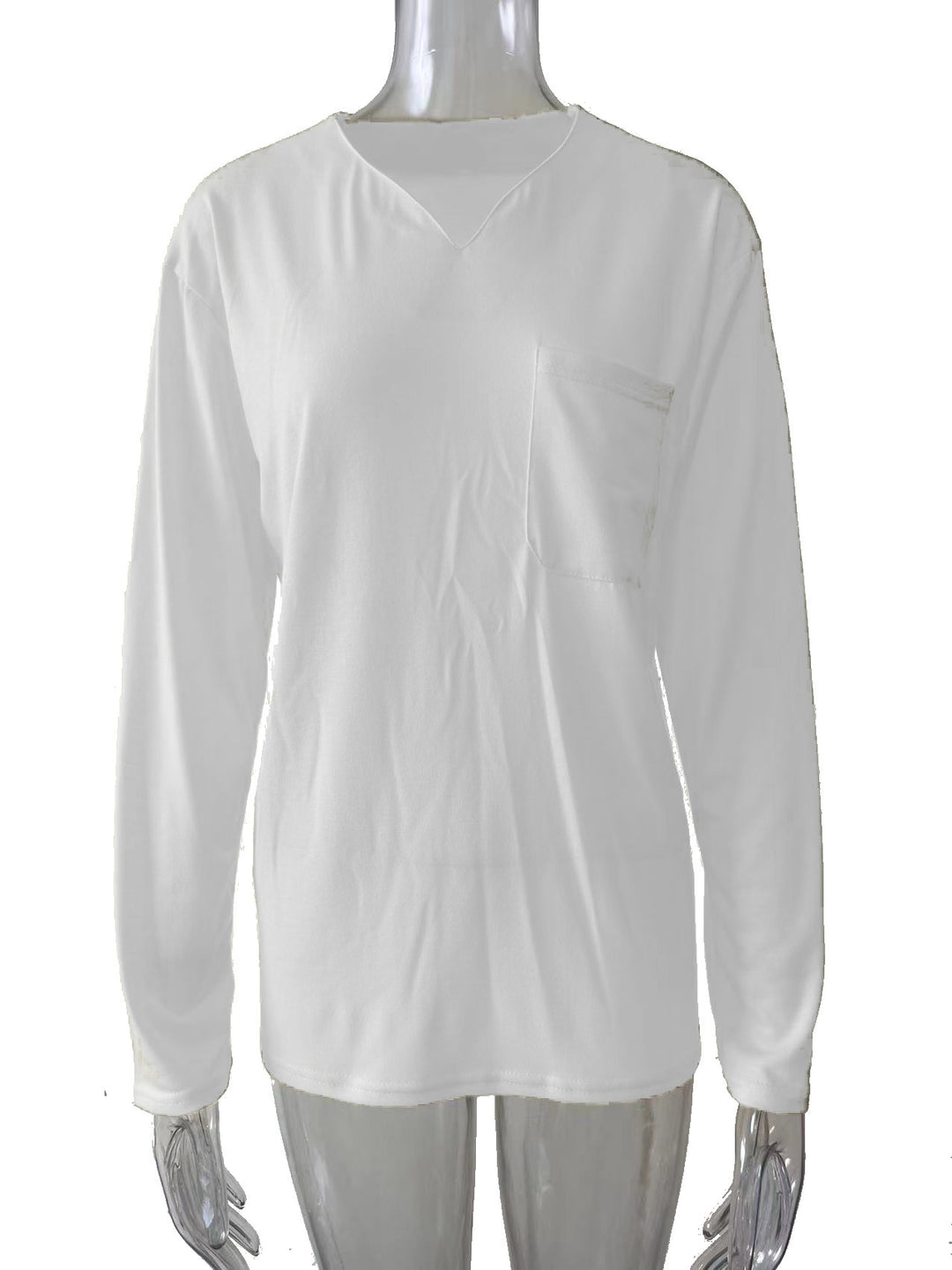 Damen nan legeres Langarmshirt mit V-Notch-Ausschnitt, Brusttasche und lockerer Oversize-Passform Drune