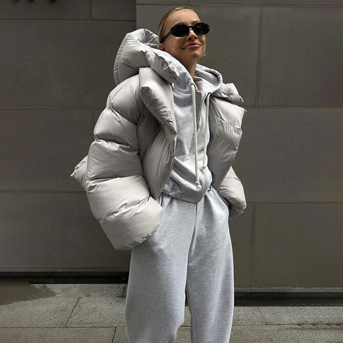Damen Modische Daunenjacke mit hohem Kragen und Knopfverschluss Drune