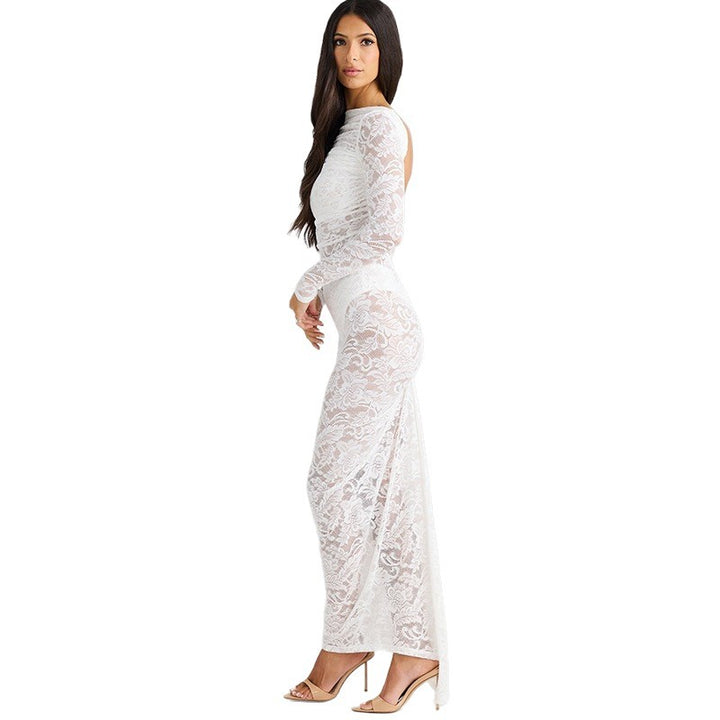 Damen Elegantes Spitzenkleid mit langem Arm Drune