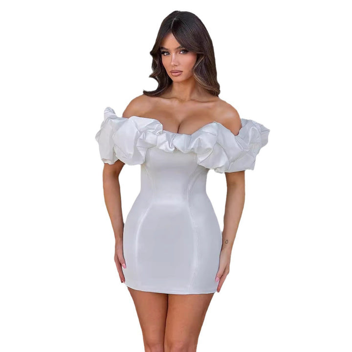 Damen Cocktailkleid mit voluminösen Rüschenärmeln Drune