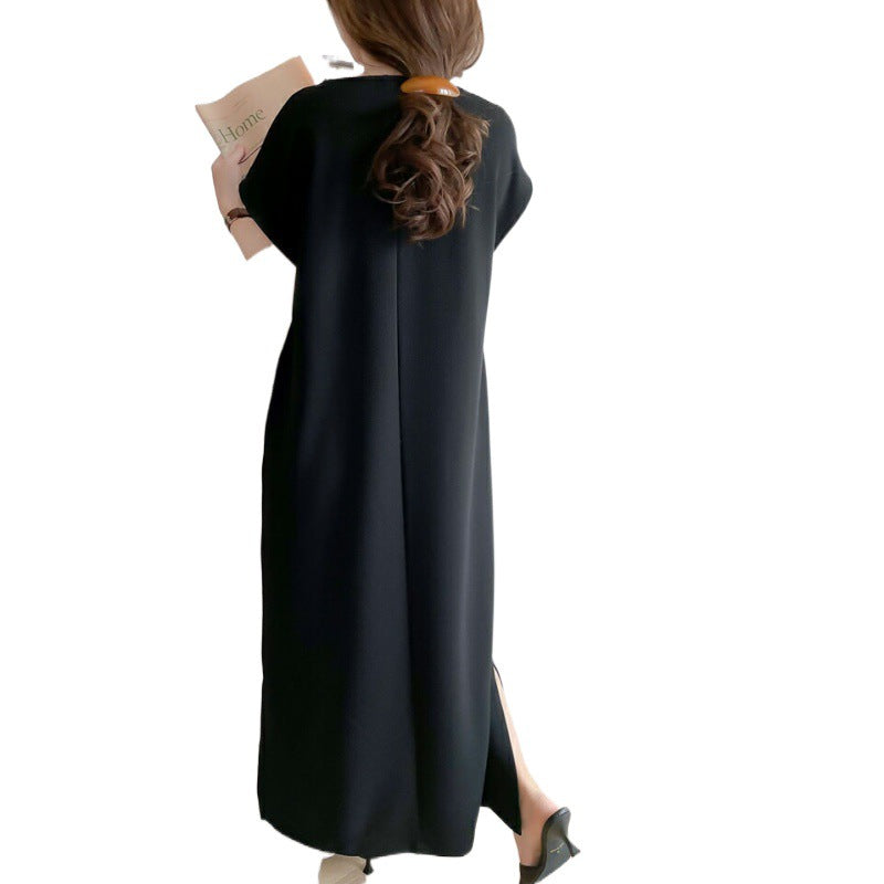 Damen Midi-Kleid mit innovativem V-Ausschnitt und praktischen Seitentaschen Drune