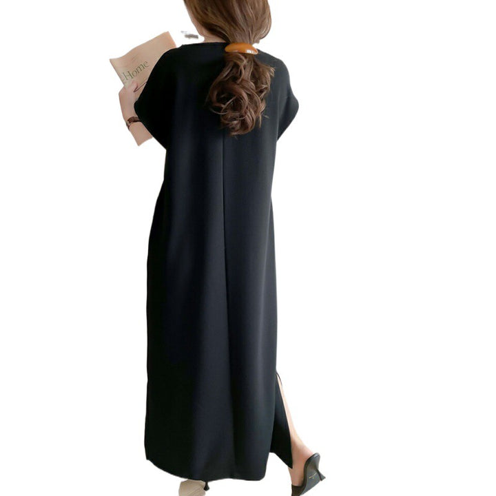 Damen Midi-Kleid mit innovativem V-Ausschnitt und praktischen Seitentaschen Drune