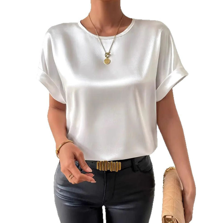 Damen Satin T-Shirt mit umgeschlagenen Ärmeln Drune