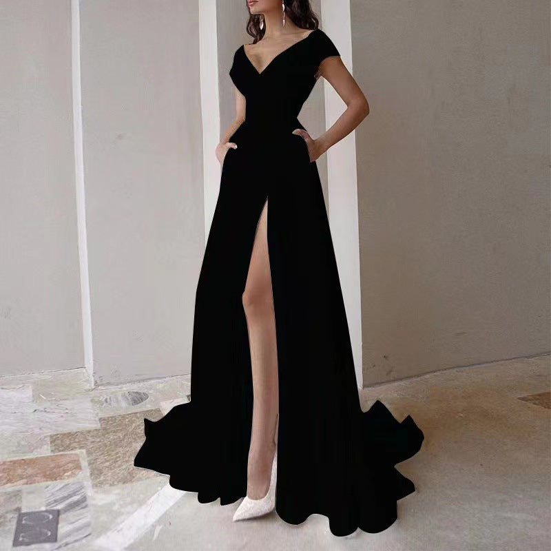 Damen Elegantes Cocktailkleid mit tiefem V-Ausschnitt und geschwungenem Saum Drune