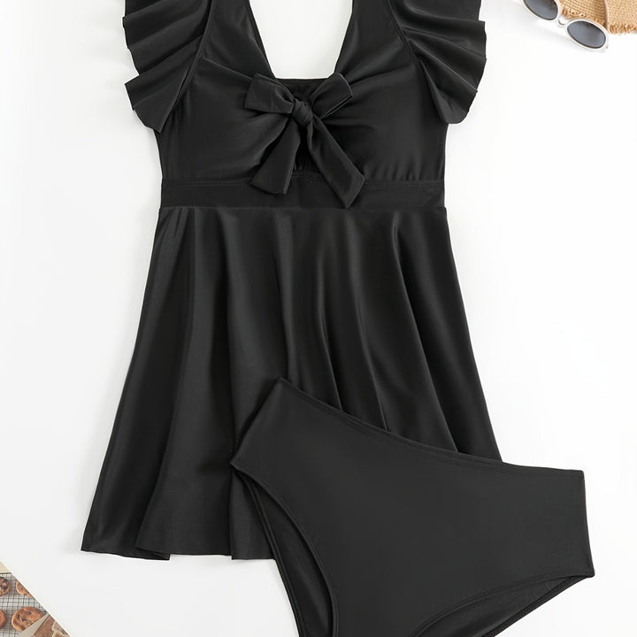 Damen figurbetonter Badeanzug mit elegantem Rüschendesign Drune