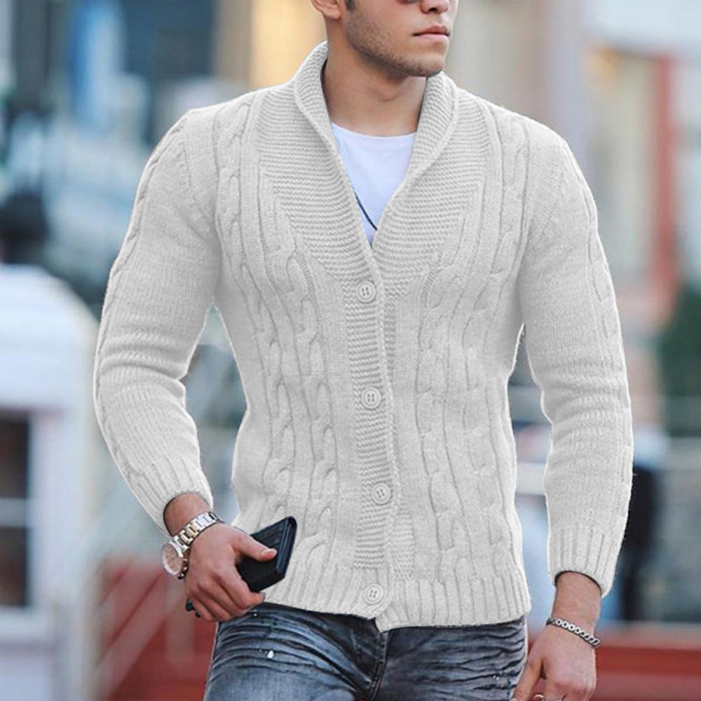 Herren Strickjacke mit einzigartigem Zopfmuster und modischem Schalkragen Drune