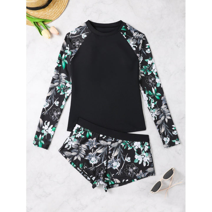 Damen Surfanzug-Set mit langärmeliger Oberteil und floralem Design Drune