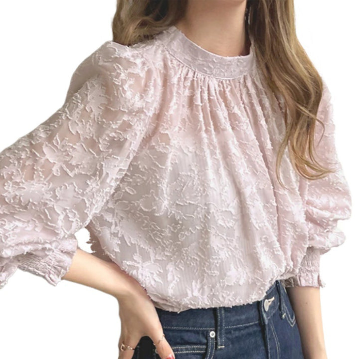 Damen elegantes Spitzenoberteil mit voluminösen Puffärmeln Drune