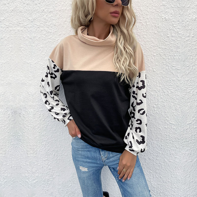 Damen modischer Sweatpullover mit animalischem Print und hohem Kragen Drune