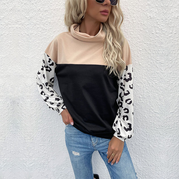 Damen modischer Sweatpullover mit animalischem Print und hohem Kragen Drune