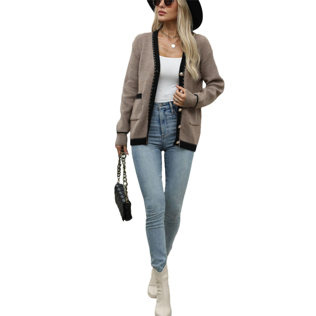 Damen Strickjacke mit modischem Knopfverschluss und Kontrastdetails Drune