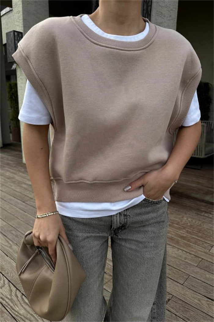 Damen lässiger Oversized-Sweatshirt mit breiten Ärmeln und hohem Bund Drune