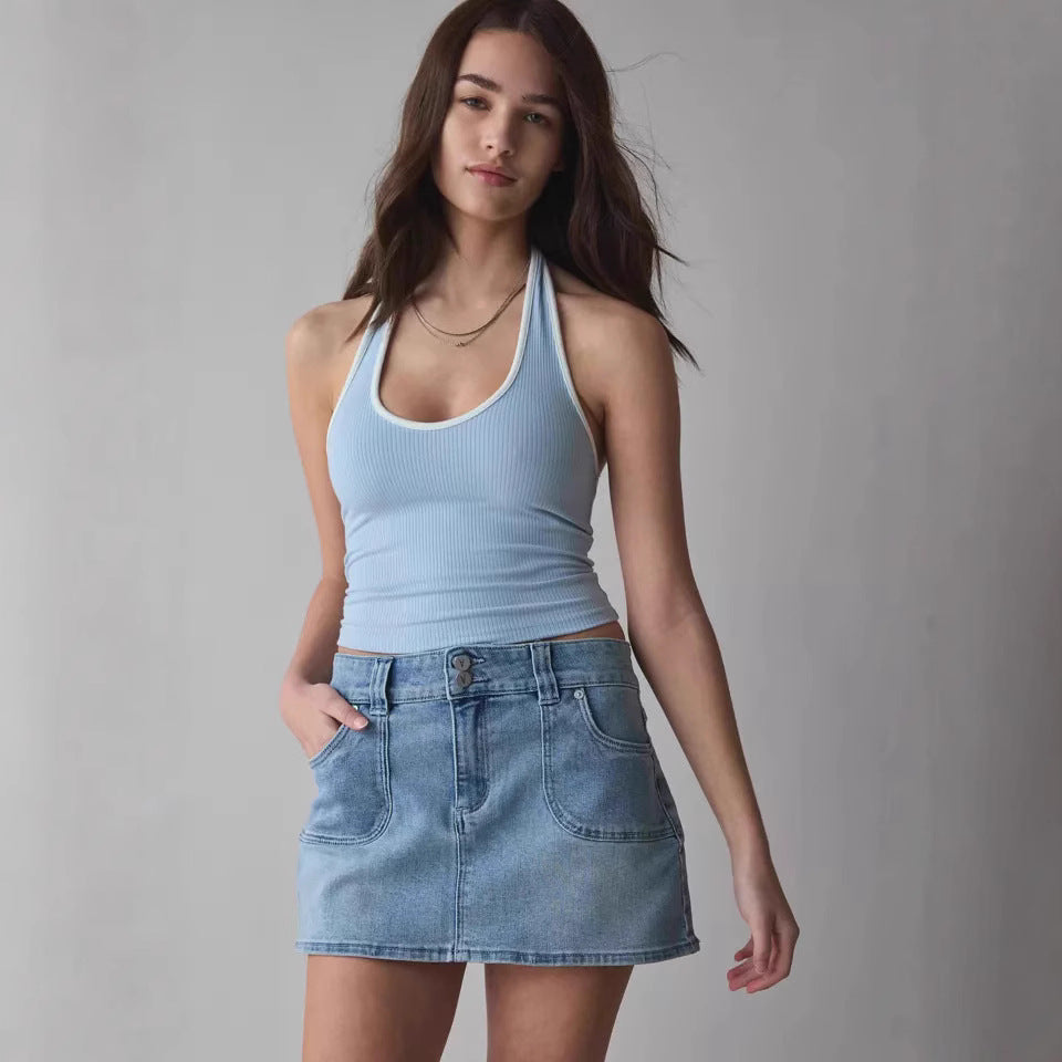 Damen Denim Minirock mit hochwertigen Taschen und modernem Schnitt Drune