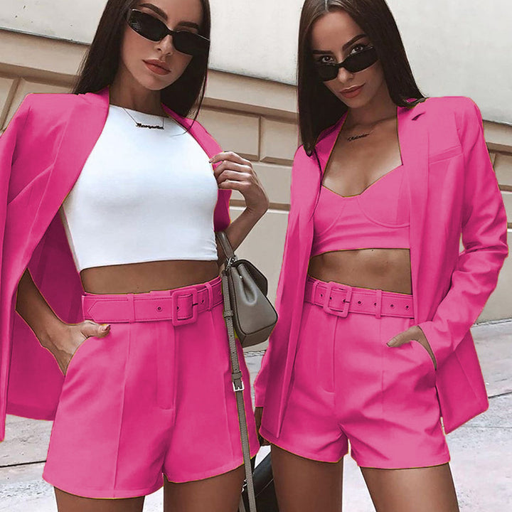 Damen Modisches Blazer-Set mit figurbetontem Schnitt und hoch taillierten Shorts Drune