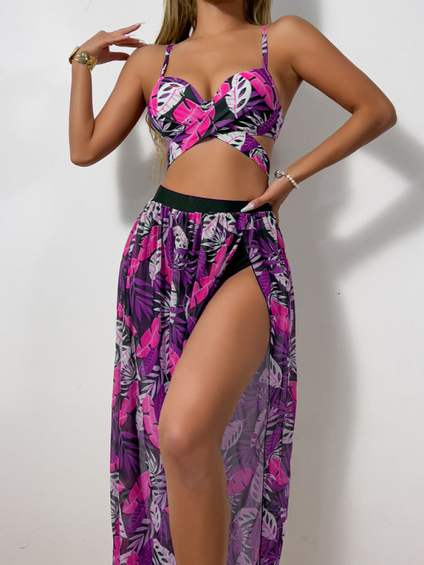 Damen Zweiteiler Bademode mit hohem Beinausschnitt und floralem Design Drune