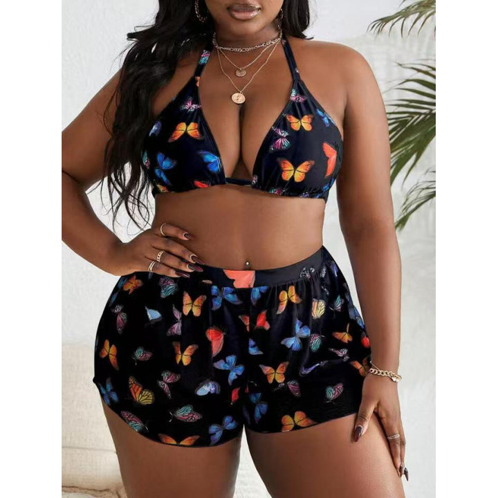 Damen Bikiniset mit modischen Shorts und buntem Schmetterlingsdesign Drune