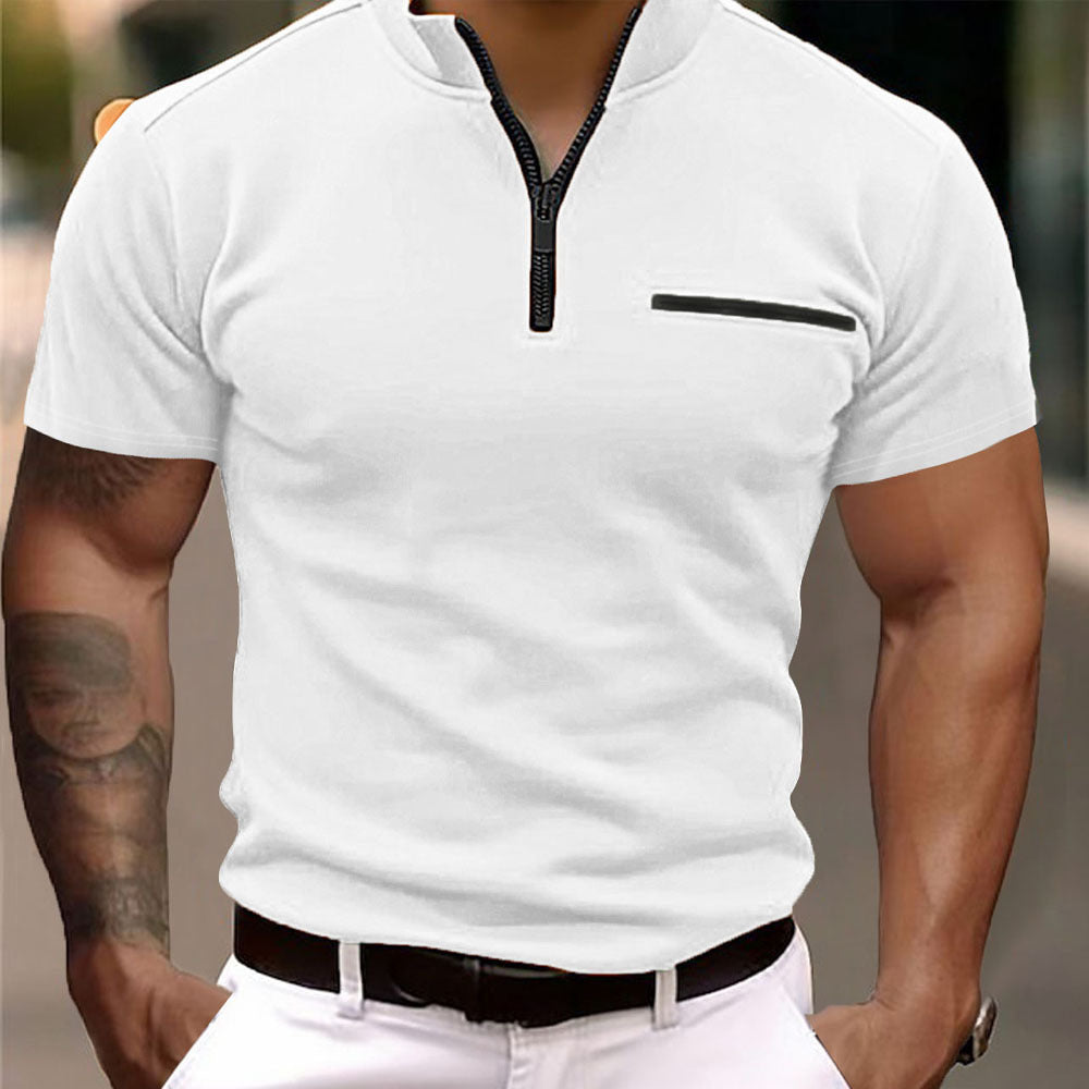 Herren Kurzarm Zip-T-Shirt mit praktischer Brusttasche Drune