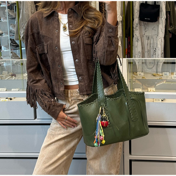 Damen lässige Wildlederjacke mit Fransen und Taschen Drune