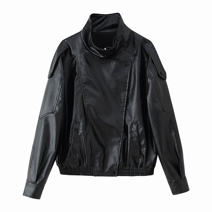 Damen Kunstlederjacke mit modischem Stehkragen und praktischen Taschen Drune