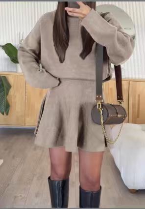 Damen modischer Strickkleid mit Hoodie Drune