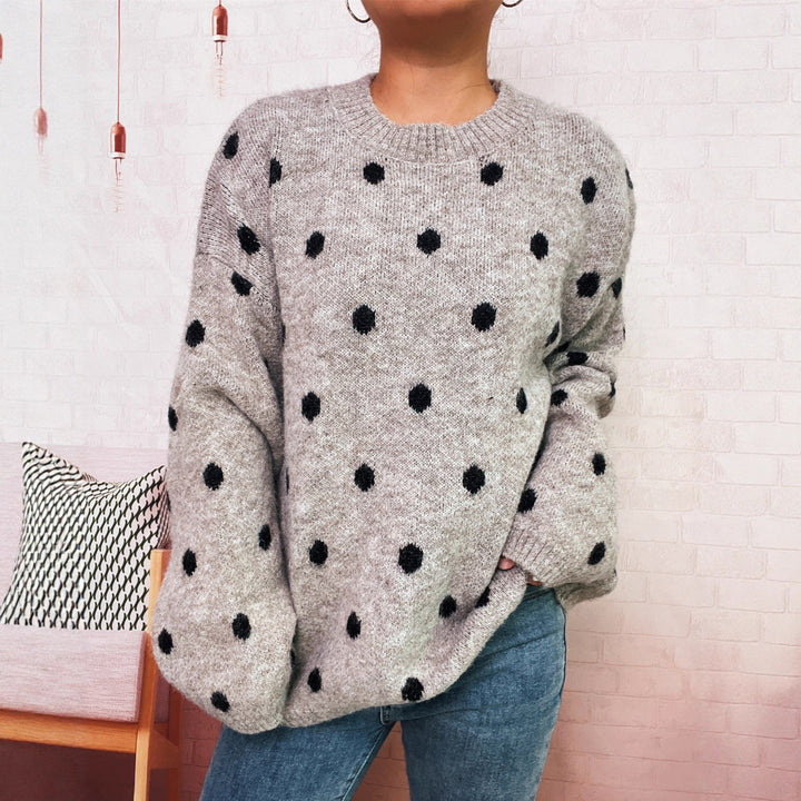 Damen gemütlicher Strickpullover mit punktuellem Design Drune