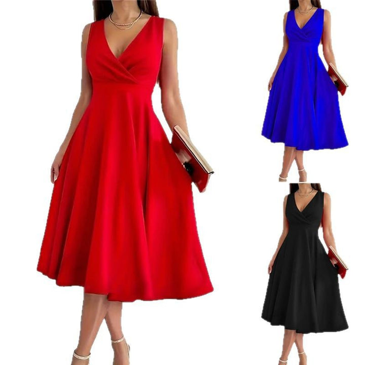 Damen A-Linien-Kleid mit V-Ausschnitt und schmeichelndem Schnitt Drune