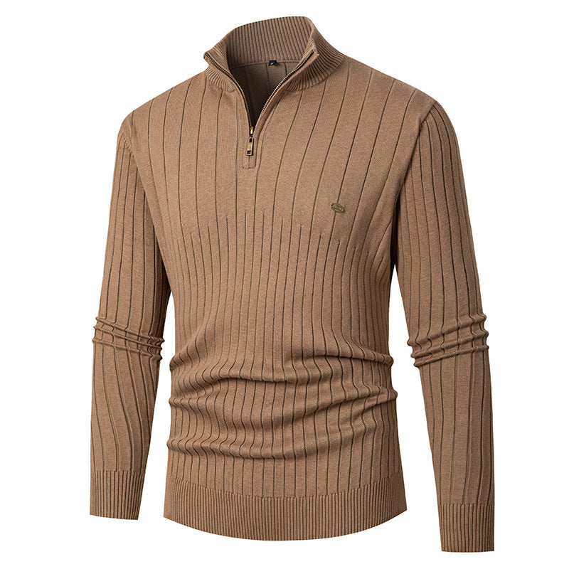 Herren eleganter Strickpullover mit halbem Reißverschluss und feinem Rippdesign Drune