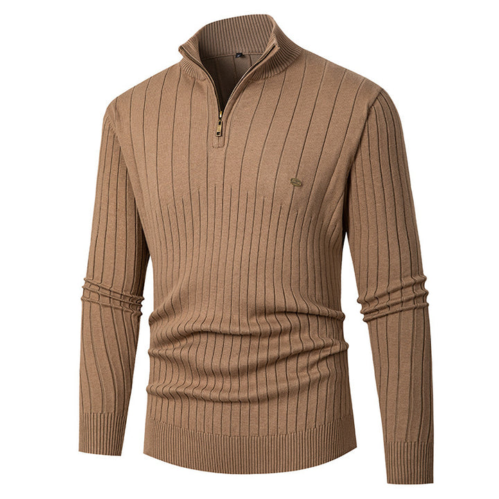 Herren eleganter Strickpullover mit halbem Reißverschluss und feinem Rippdesign Drune