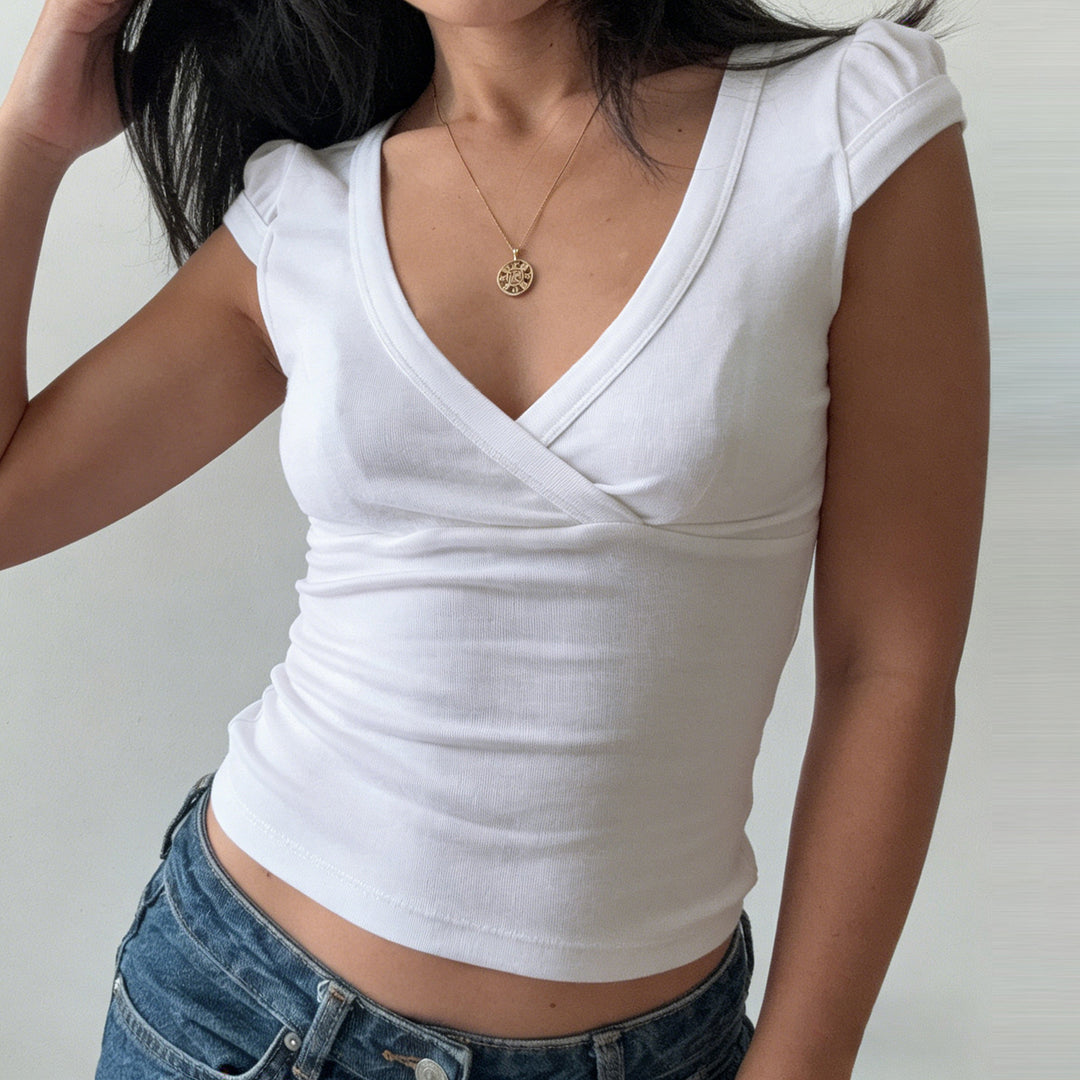 Damen Wickelshirt mit elegantem V-Ausschnitt und figurbetontem Schnitt Drune