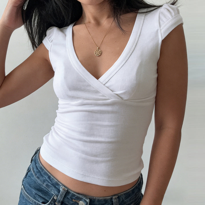 Damen Wickelshirt mit elegantem V-Ausschnitt und figurbetontem Schnitt Drune