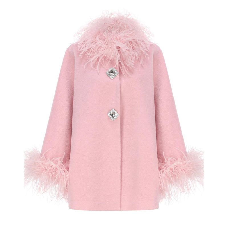 Damen Elegante Kunstpelzjacke mit glamourösen Knopfdetails Drune