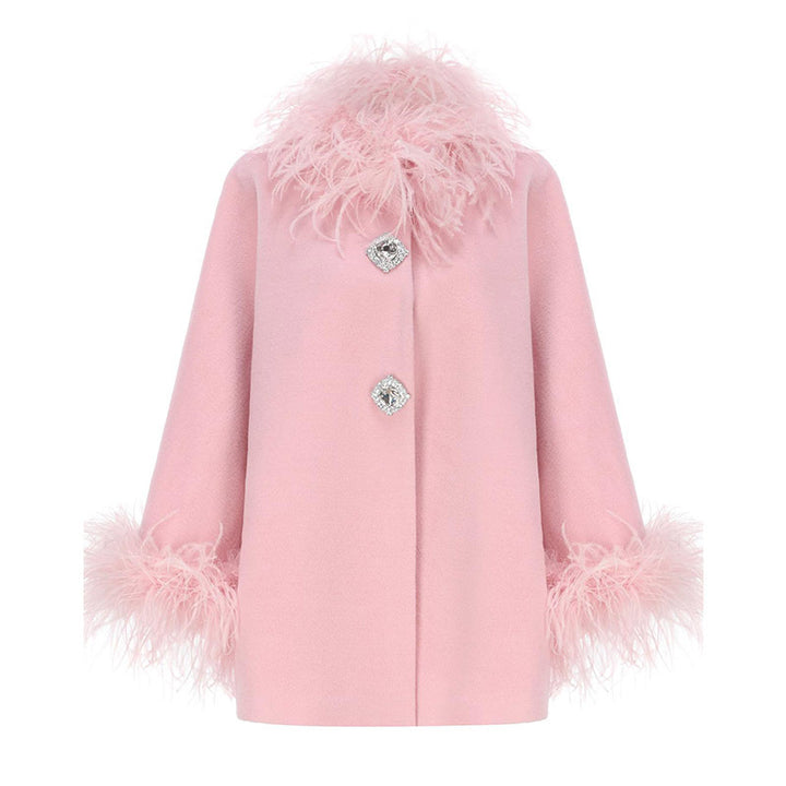 Damen Elegante Kunstpelzjacke mit glamourösen Knopfdetails Drune