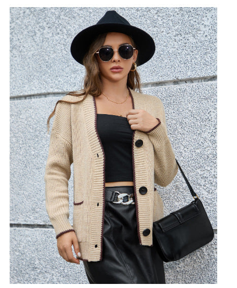 Damen Großer Strickcardigan mit praktischen Taschen und kontrastierendem Saum Drune