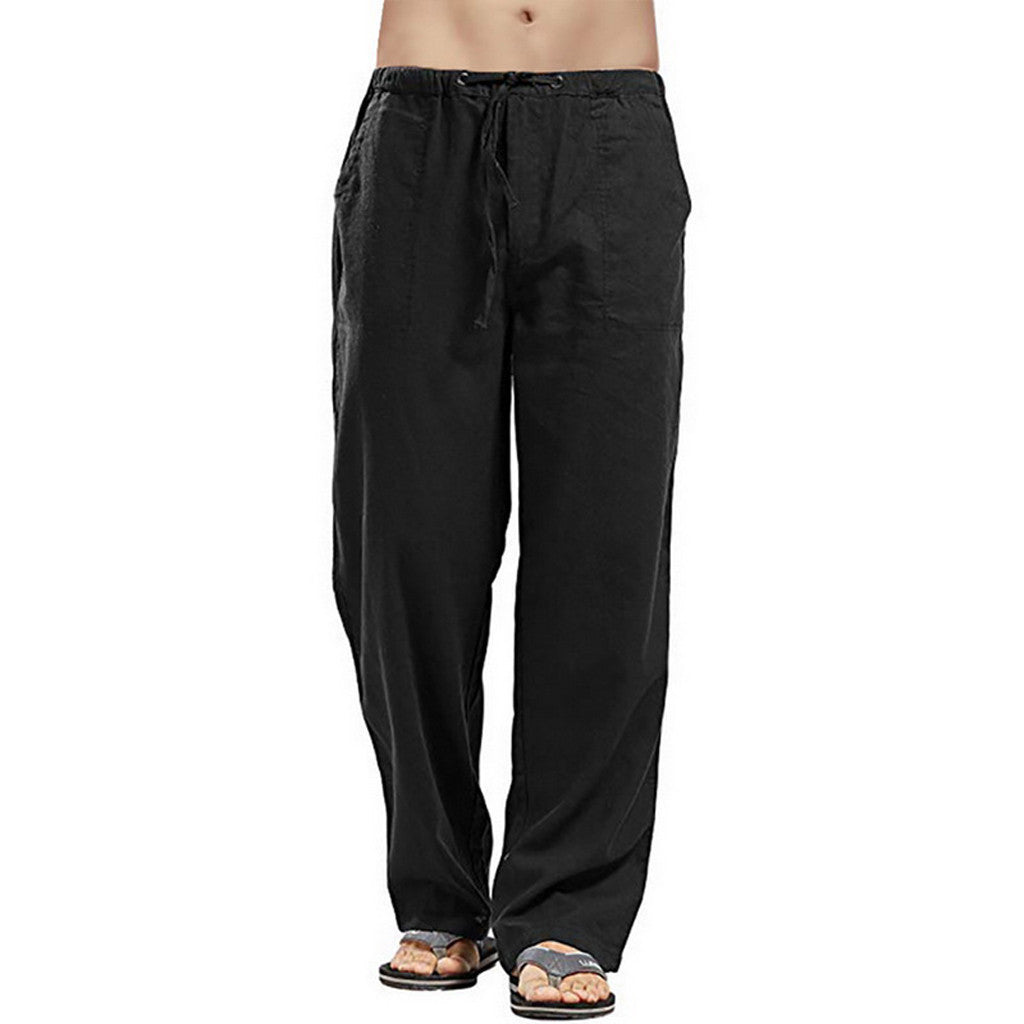 Herren nan lockere Leinenhose mit Tunnelzugbund und geradem Bein Drune
