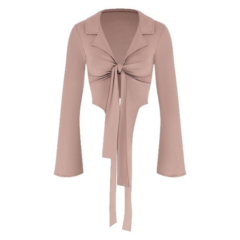 Damen modische cropped Bluse mit Knoten Drune