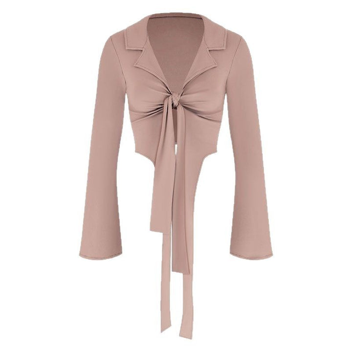 Damen modische cropped Bluse mit Knoten Drune