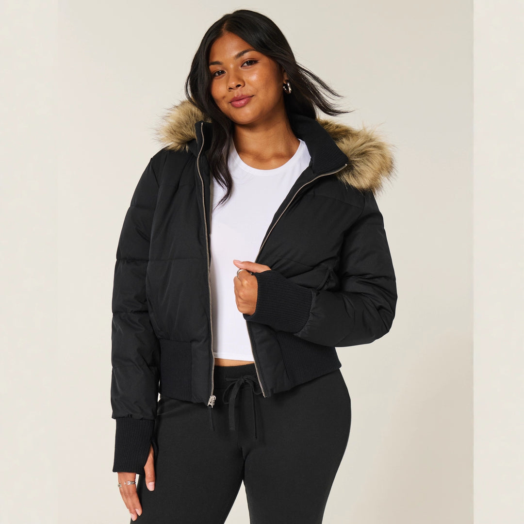Damen Gestepptes Winterjacke mit abnehmbarer Kapuze und elastischen Bündchen Drune