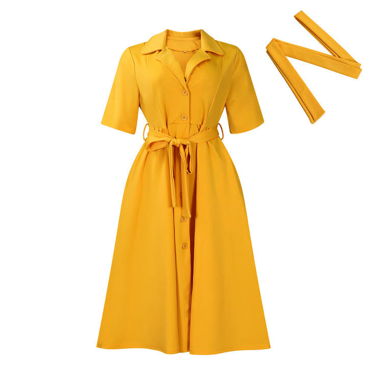 Damen Midikleid mit eleganter Knopfleiste und tailliertem Design Drune