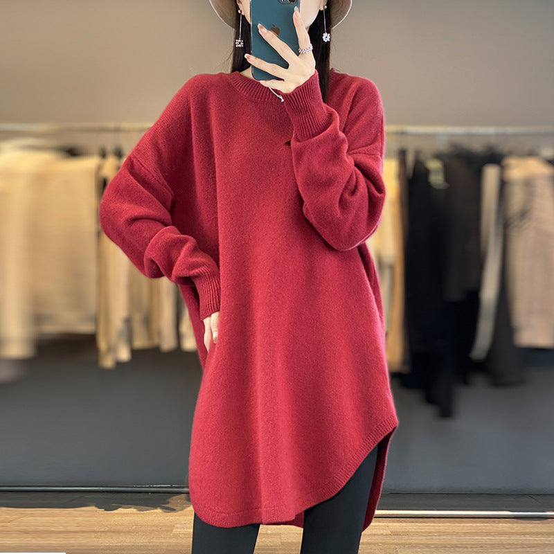Damen Oversized Strickpullover mit asymmetrischem Saum Drune