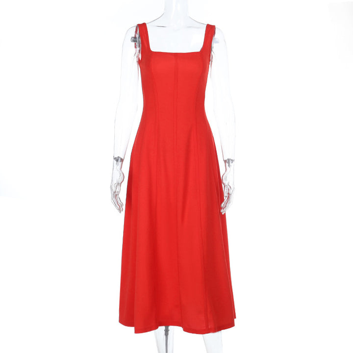 Damen A-Linien Kleid mit quadratischem Ausschnitt und schmalen Trägern Drune