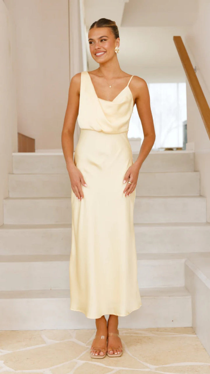 Damen Elegantes Maxikleid mit drapiertem Oberteil und schmaler Silhouette Drune