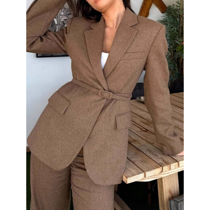 Damen Eleganter Blazer mit Taillengürtel und praktischen Taschen Drune