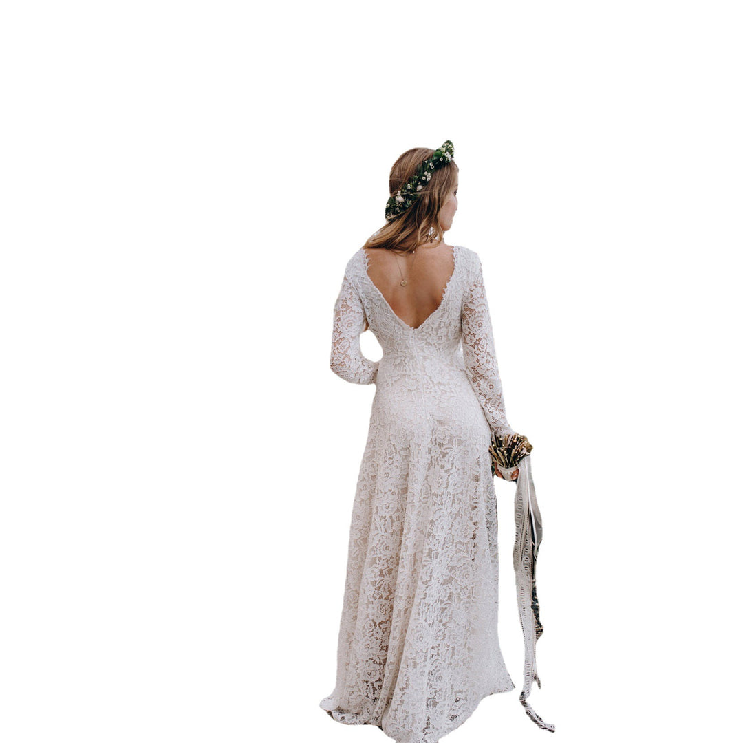 Damen Spitze Boho Hochzeitskleid Drune