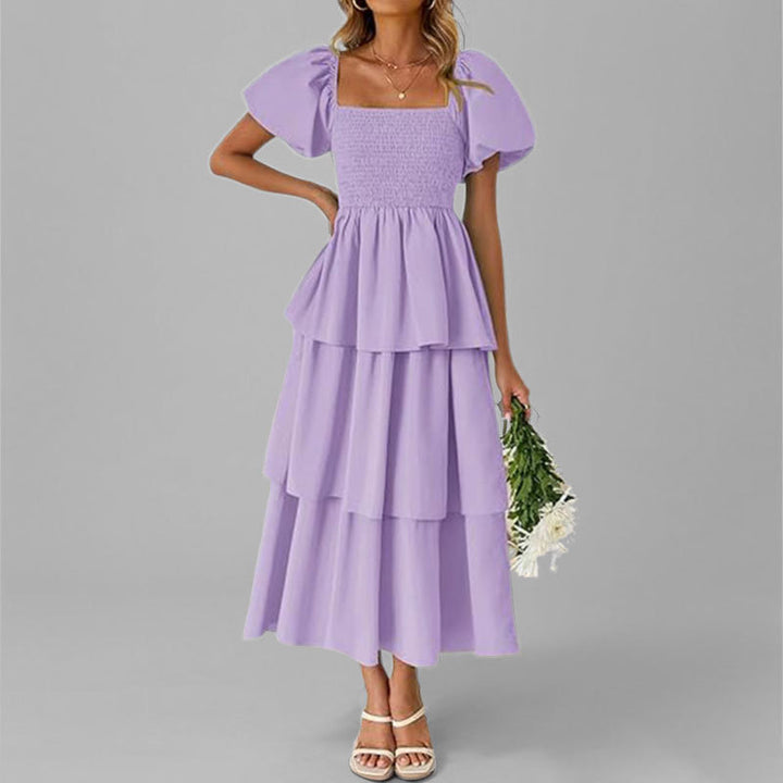 Damen Maxikleid mit bezauberndem Stufen-Look und Puffärmeln Drune