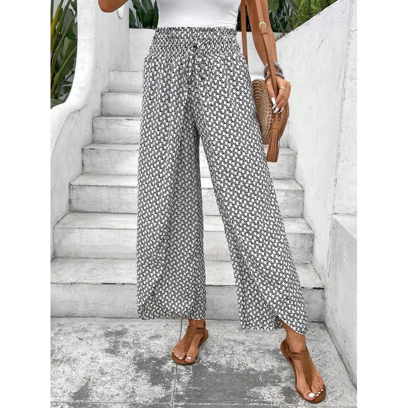 Damen weite Palazzo-Hose mit elastischem Bund und angesagtem Muster Drune