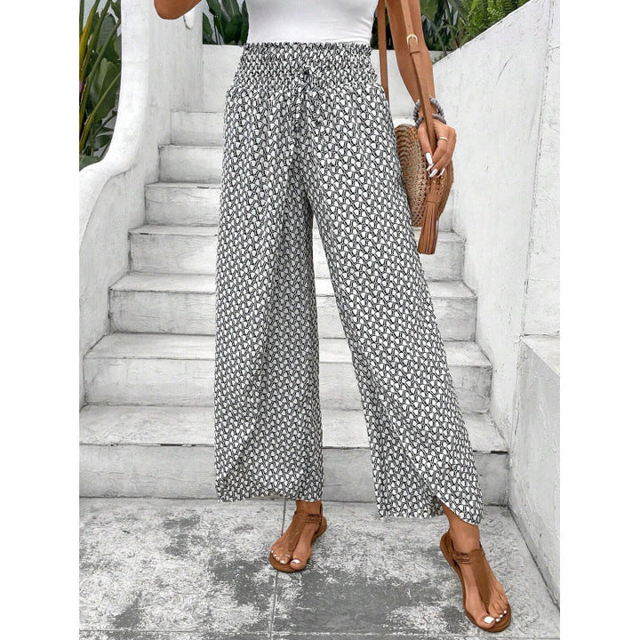 Damen weite Palazzo-Hose mit elastischem Bund und angesagtem Muster Drune