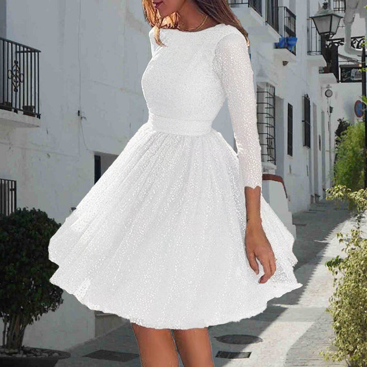 Damen Elegantes Tüllkleid mit Transparenten Ärmeln Drune