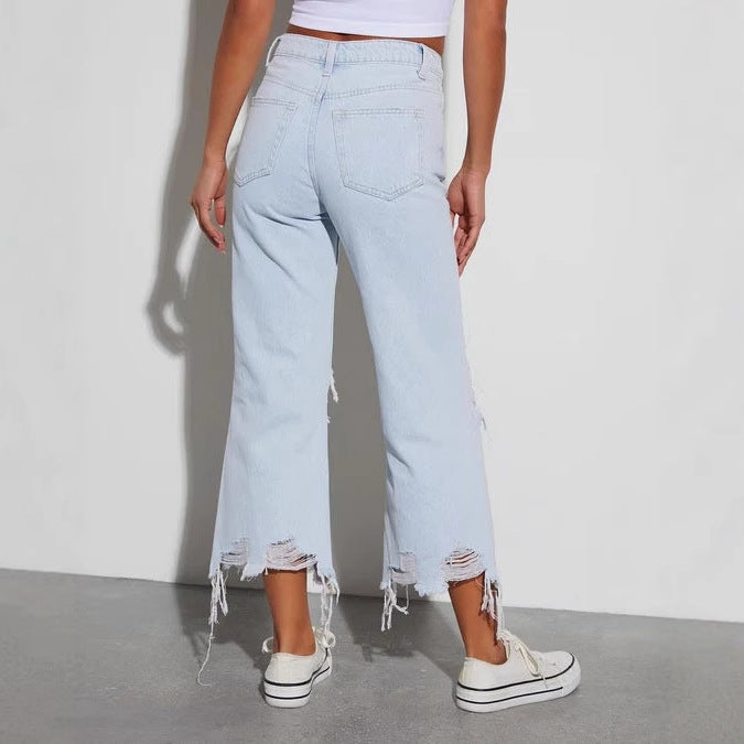 Damen Destroyed Wide-Leg Jeans Drune