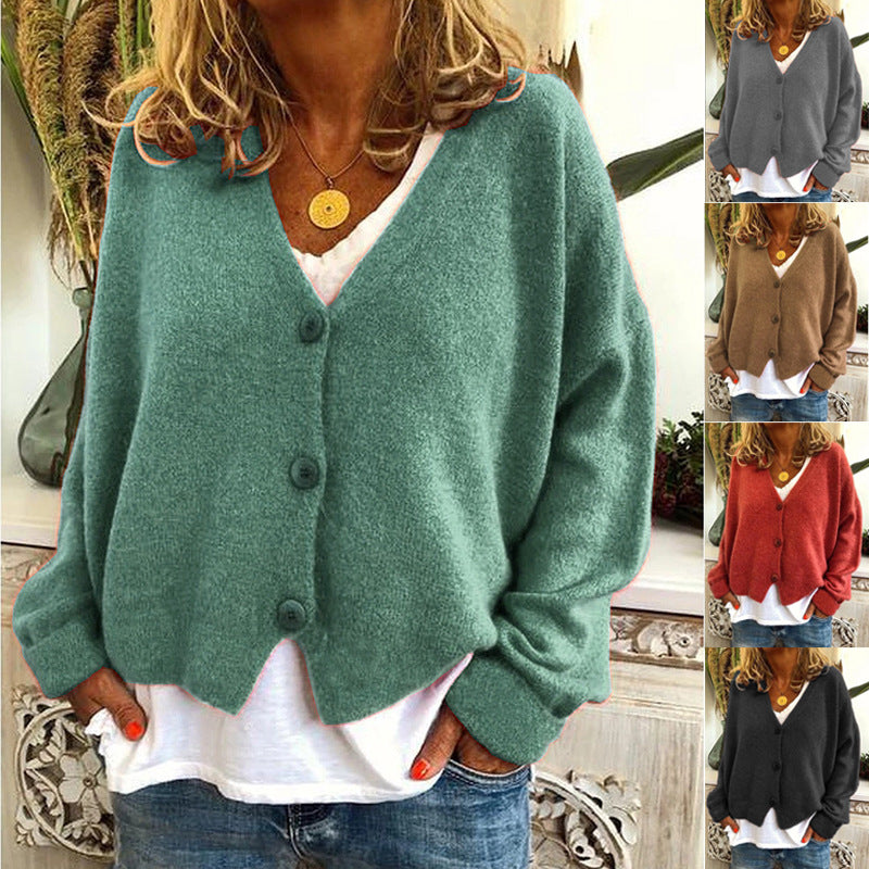 Damen Lässiger Strickcardigan mit offenem Design und knöpfbarem Verschluss Drune