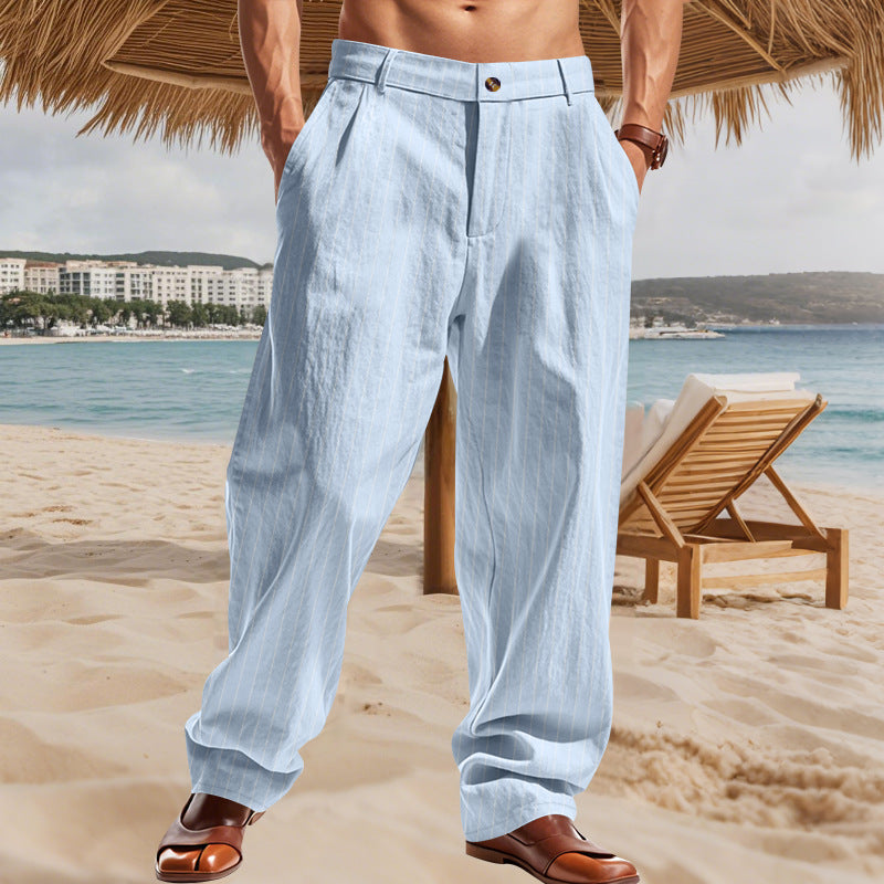Herren lässige Strandhose mit komfortabler Passform und stilvollem Nadelstreifenmuster Drune